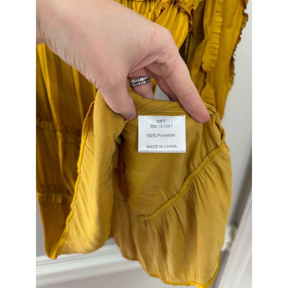 O.P.T. Feminine Modern Tianna Gold Pleated Ruffle Tiered Silky Mini Dress M - Picture 5 of 15
